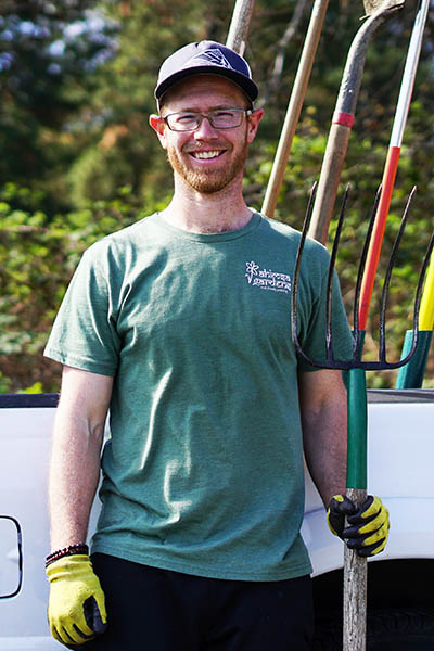 Jeff landscape maintenance crewmember being eco-gothic.